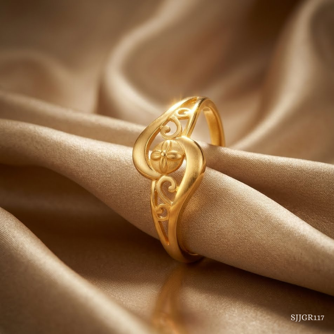 SJJGR117 | Swirl Bloom Artistic Floral Gold Ring with Modern Luxury Finish