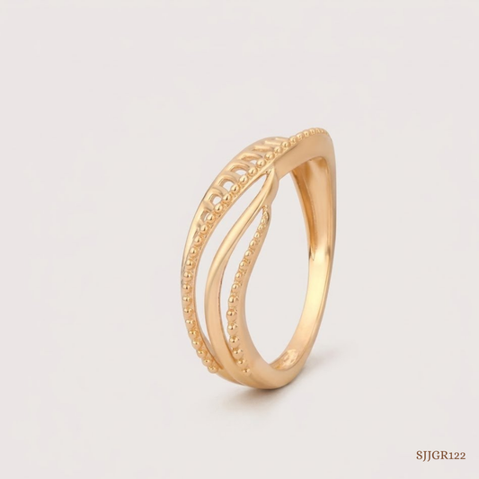 SJJGR122 | Textured Wave Modern Gold Ring with Elegant Curved Pattern