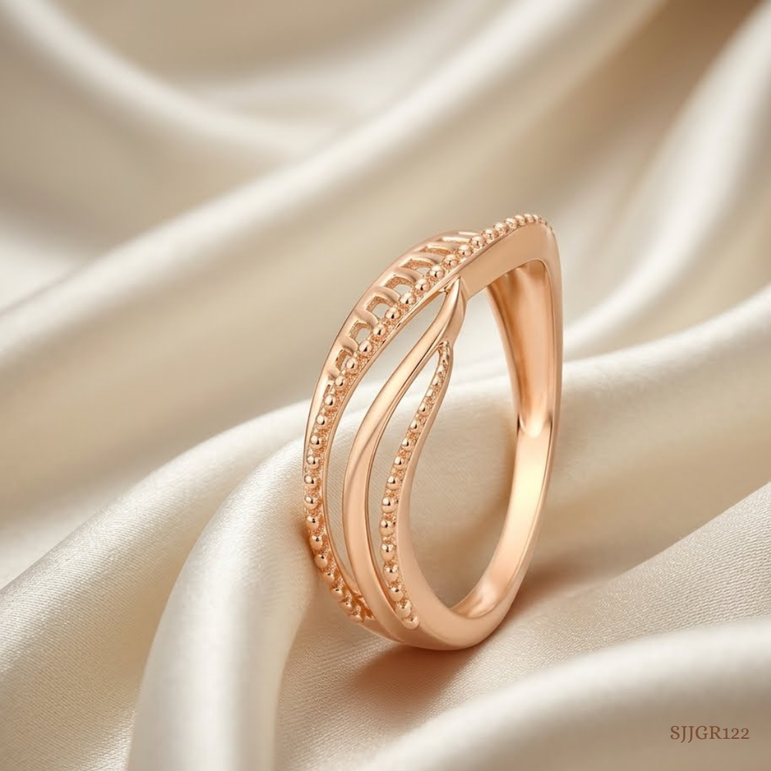 SJJGR122 | Textured Wave Modern Gold Ring with Elegant Curved Pattern