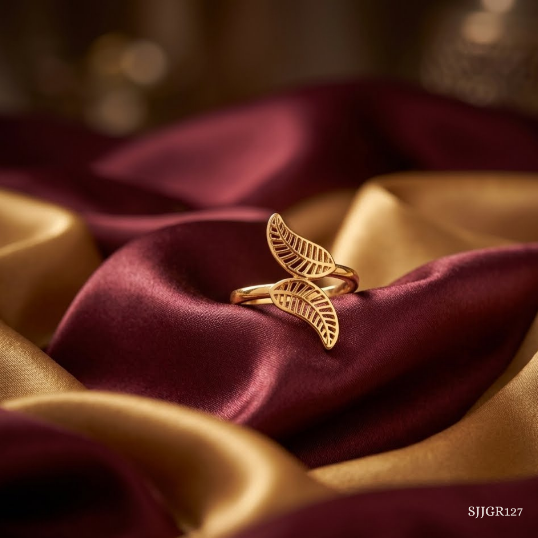 SJJGR127 | Twin Leaf Nature-Inspired Designer Gold Ring for Women