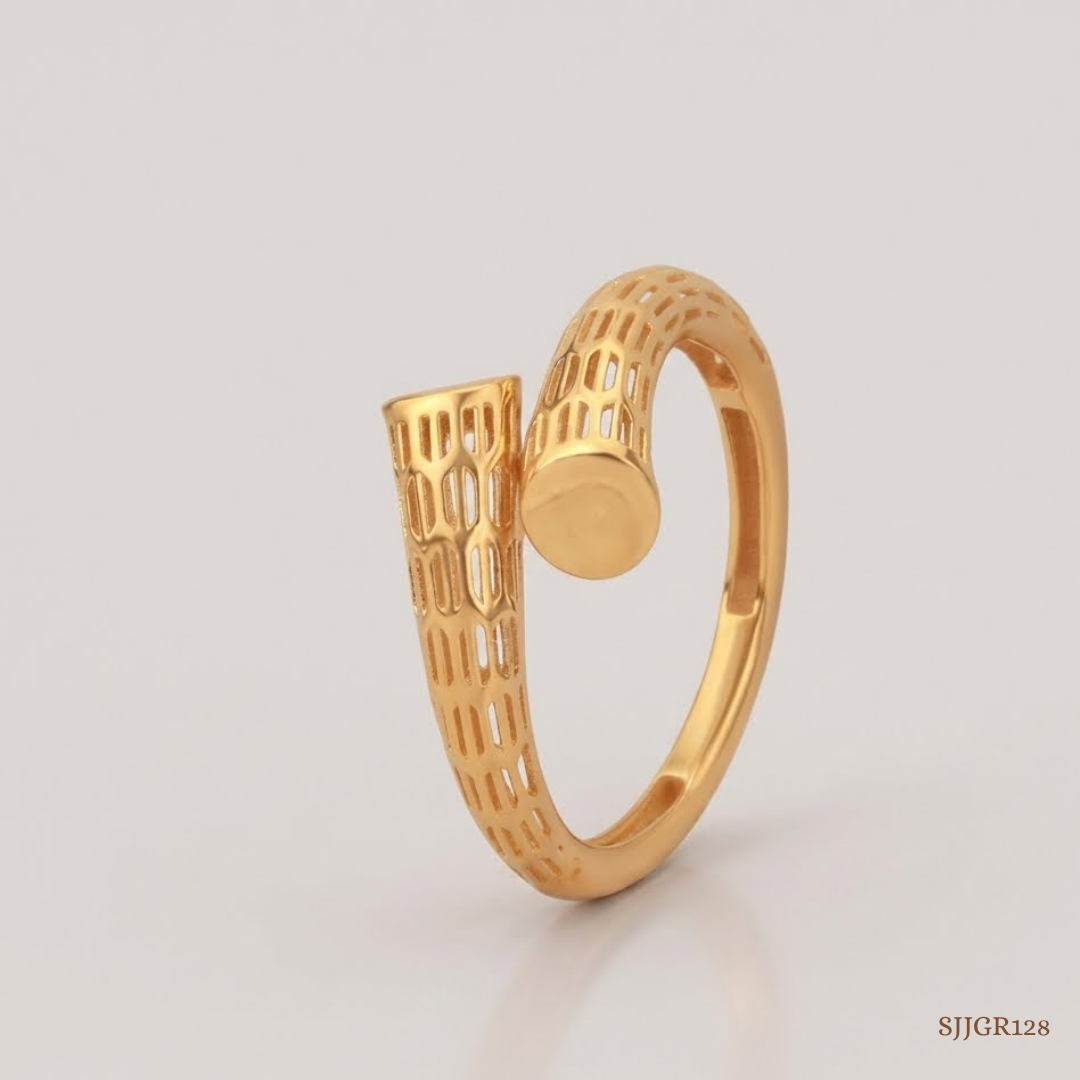 SJJGR128 | Sculpted Grid Contemporary Gold Ring with Luxury Geometric Design
