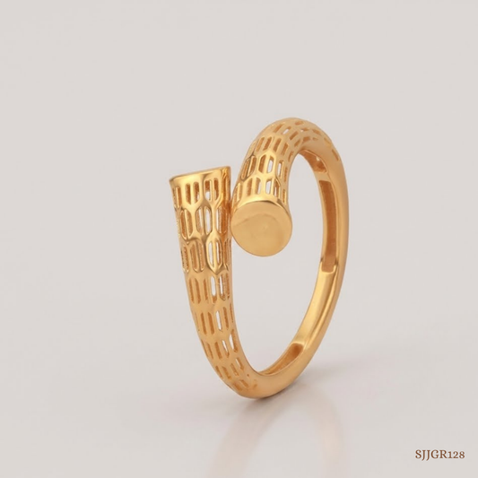 SJJGR128 | Sculpted Grid Contemporary Gold Ring with Luxury Geometric Design