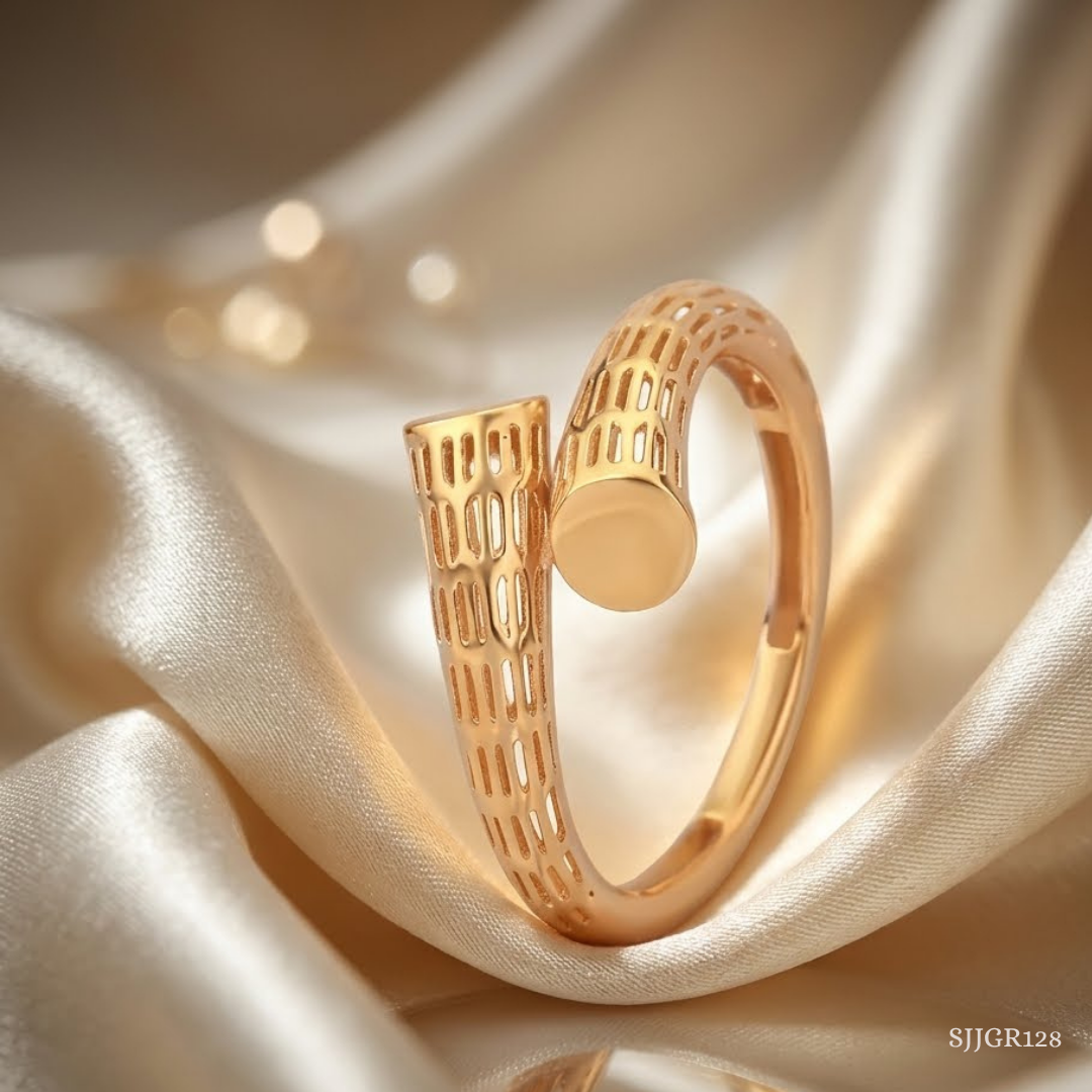 SJJGR128 | Sculpted Grid Contemporary Gold Ring with Luxury Geometric Design