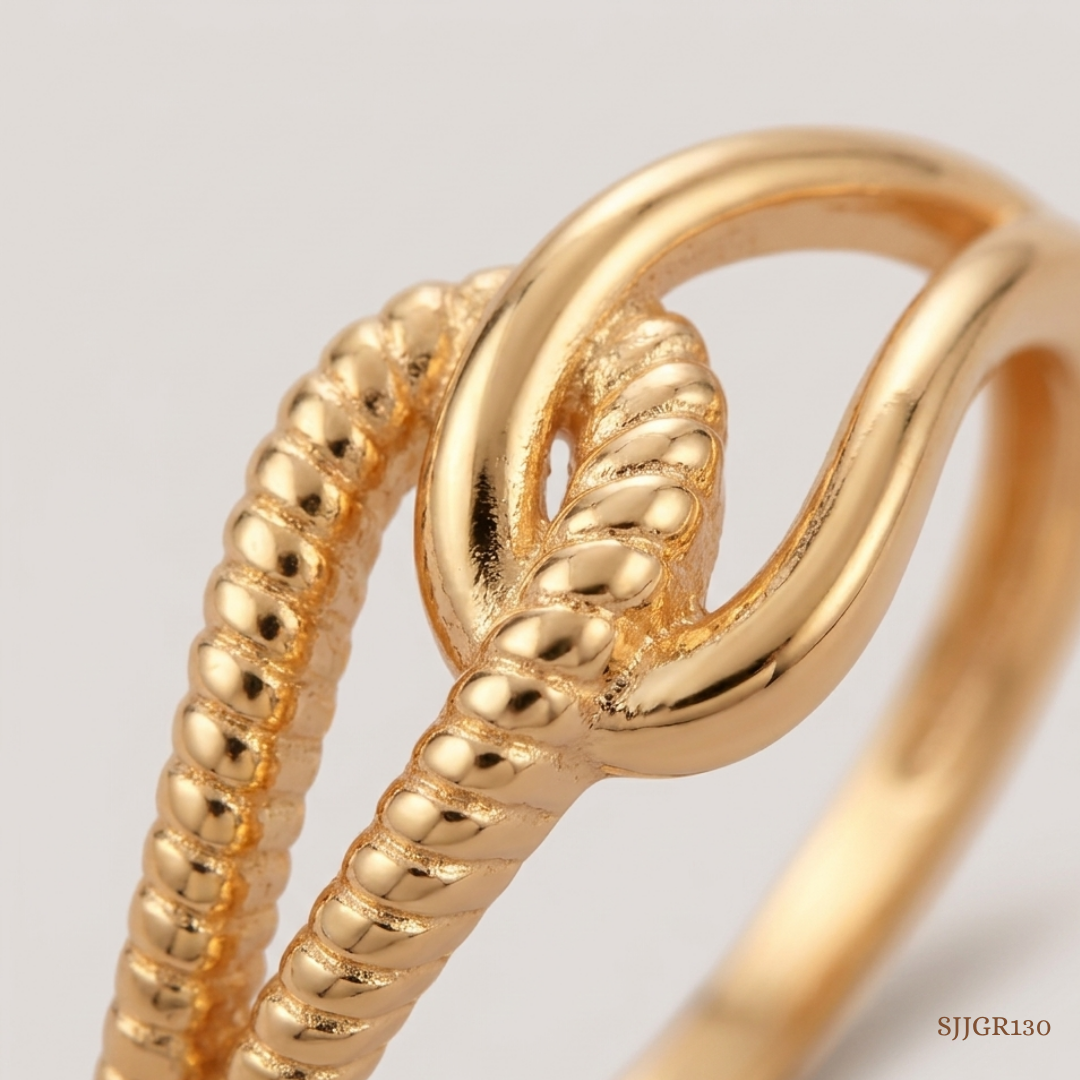 SJJGR130 | Twisted Rope Textured Gold Ring with Classic Luxury Appeal