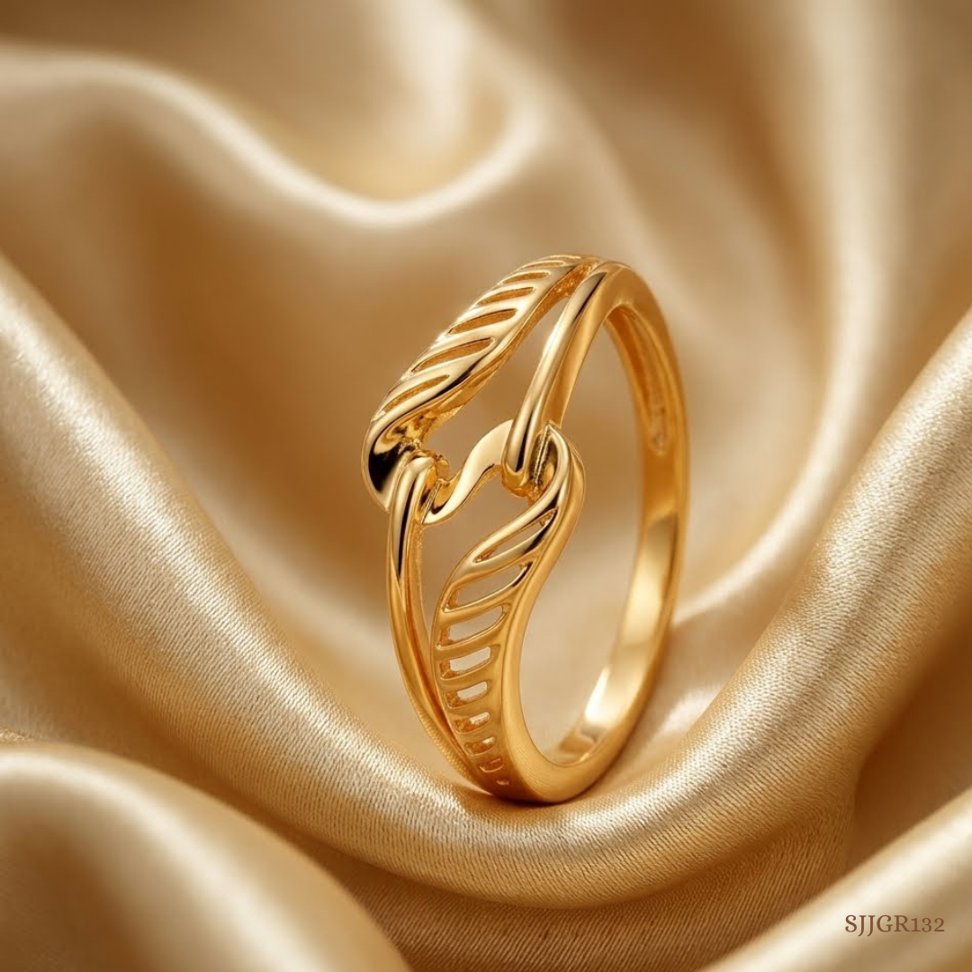 SJJGR132 | Fluid Interplay Contemporary Gold Ring with Artistic Curved Design