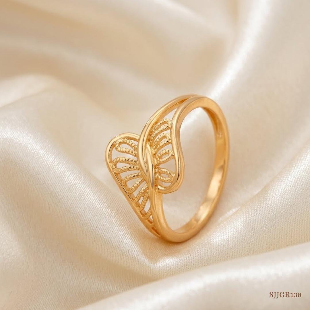 SJJGR138 | Petal Arc Floral Gold Ring with Elegant Sculpted Craftsmanship