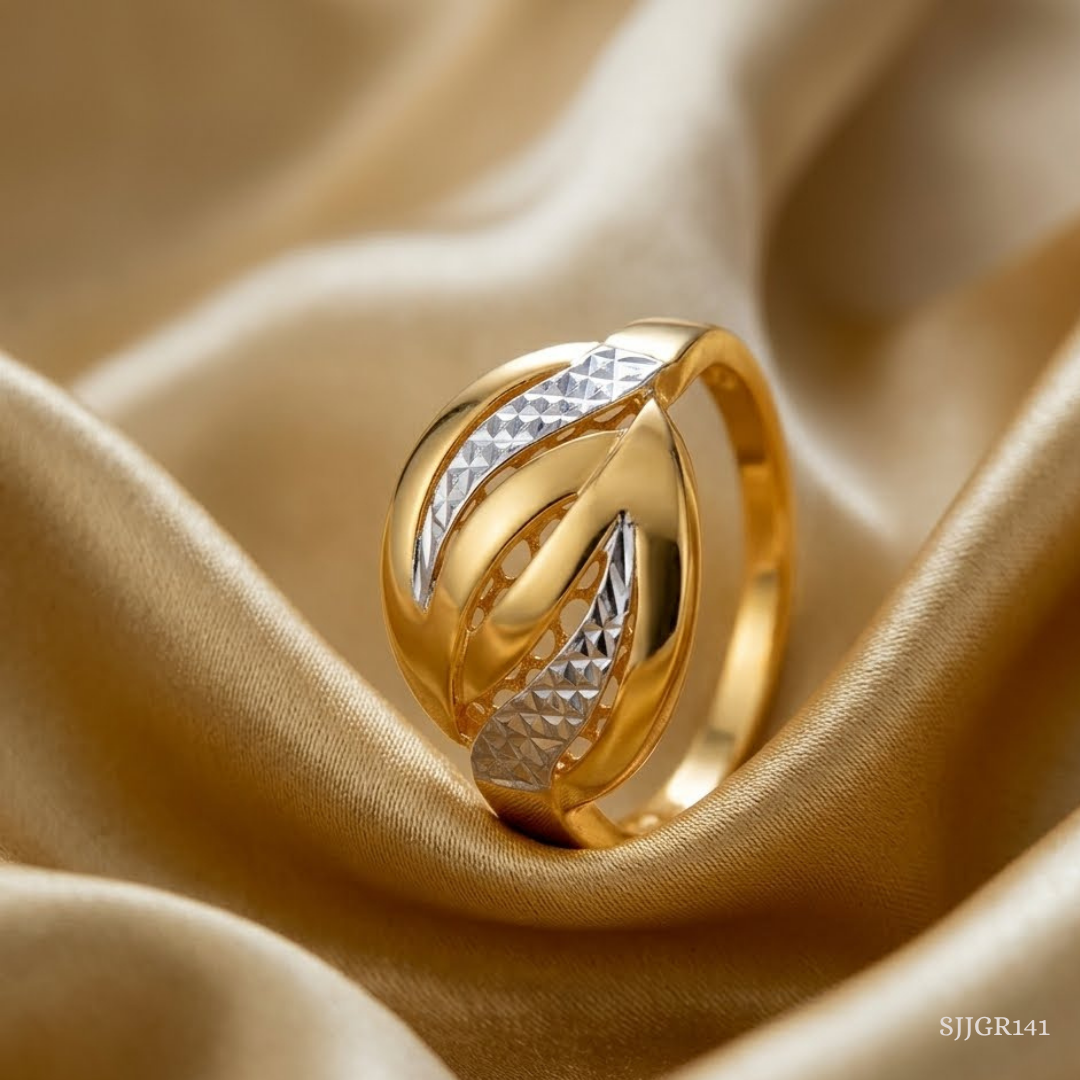 SJJGR141 | Crest Shine Premium Gold Ring with Elegant Textured Detailing