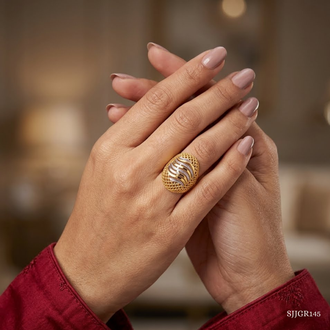 SJJGR145 | Shimmer Weave Elegant Gold Ring with Intricate Designer Texture