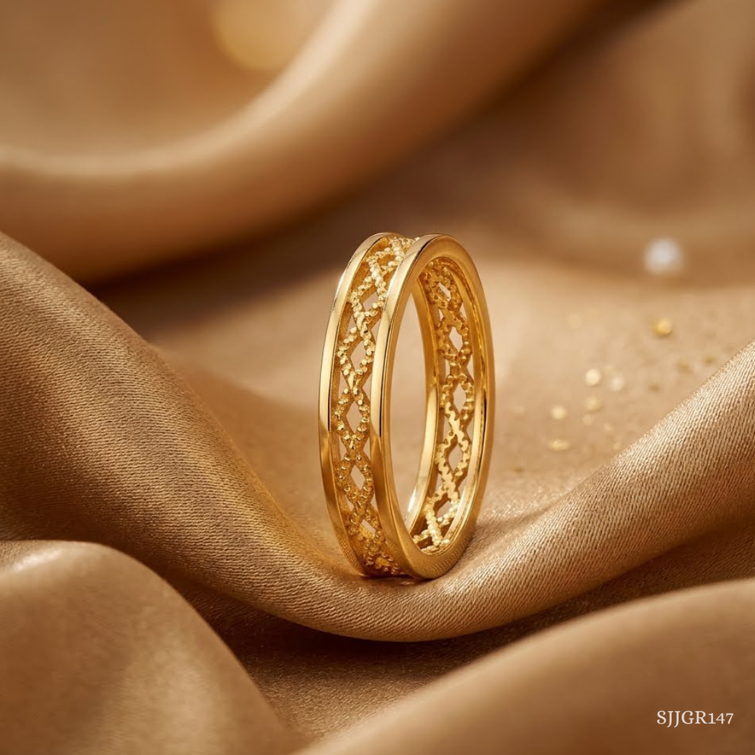 SJJGR147 | Wave Stack Layered Designer Gold Ring with Trendy Modern Appeal