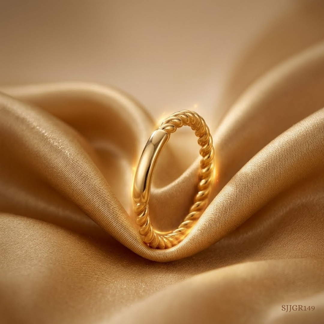 SJJGR149 | Twist Rope Luxury Gold Ring with Elegant Textured Finish