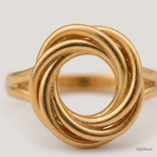 SJJGR151 | Twist Orbit Stylish Gold Ring with Artistic Circular Design