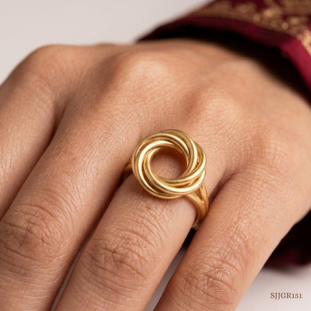 SJJGR151 | Twist Orbit Stylish Gold Ring with Artistic Circular Design