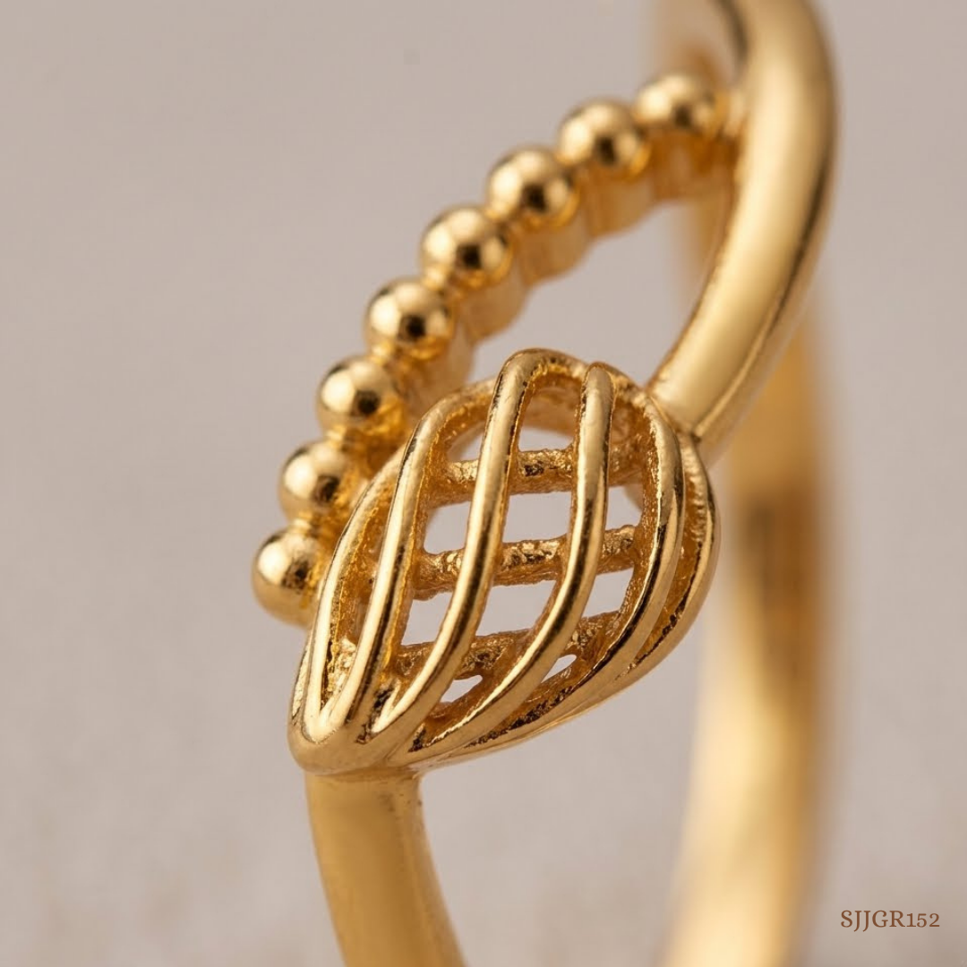 SJJGR152 | Filigree Leaf Designer Gold Ring with Intricate Craftsmanship