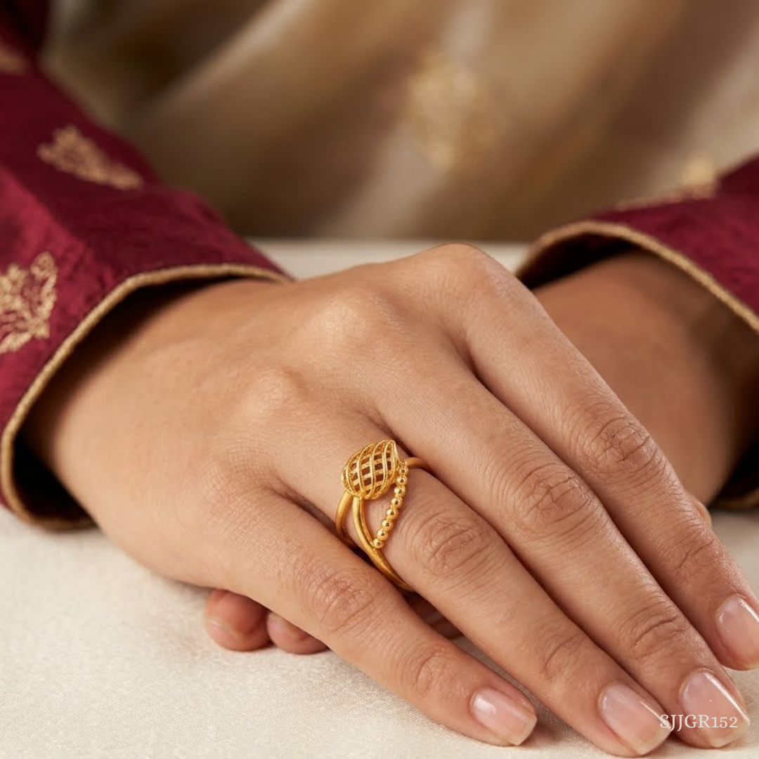 SJJGR152 | Filigree Leaf Designer Gold Ring with Intricate Craftsmanship