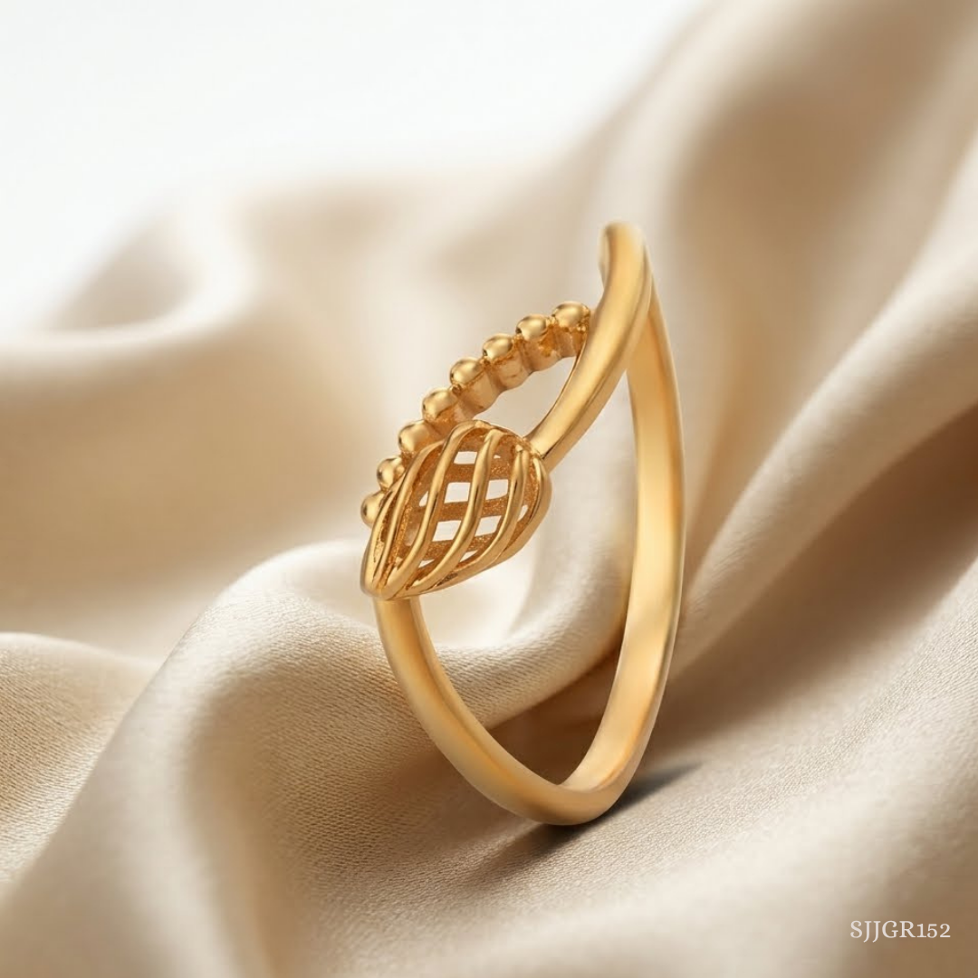 SJJGR152 | Filigree Leaf Designer Gold Ring with Intricate Craftsmanship