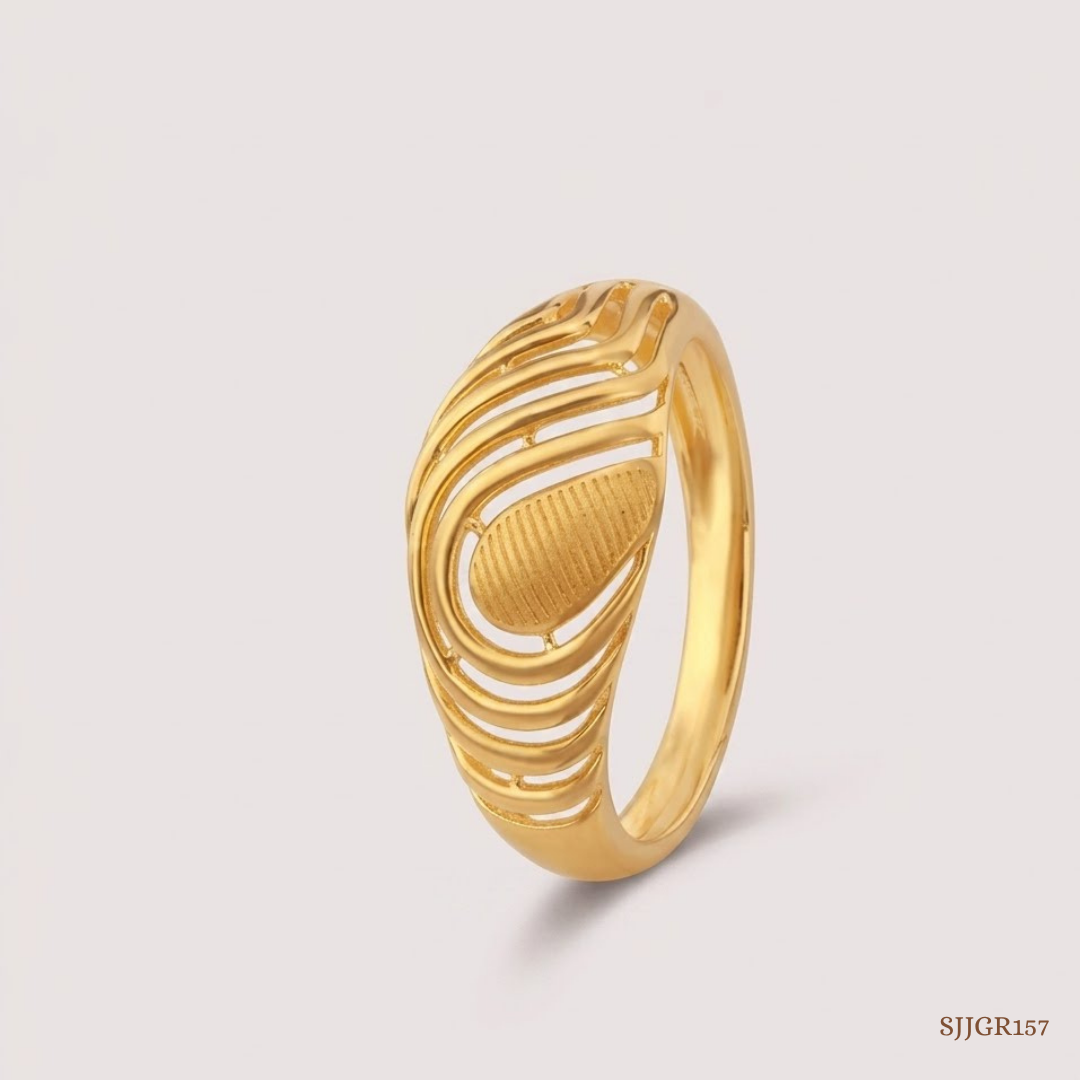 SJJGR157 | Rippled Glow Elegant Gold Ring with Modern Textured Finish