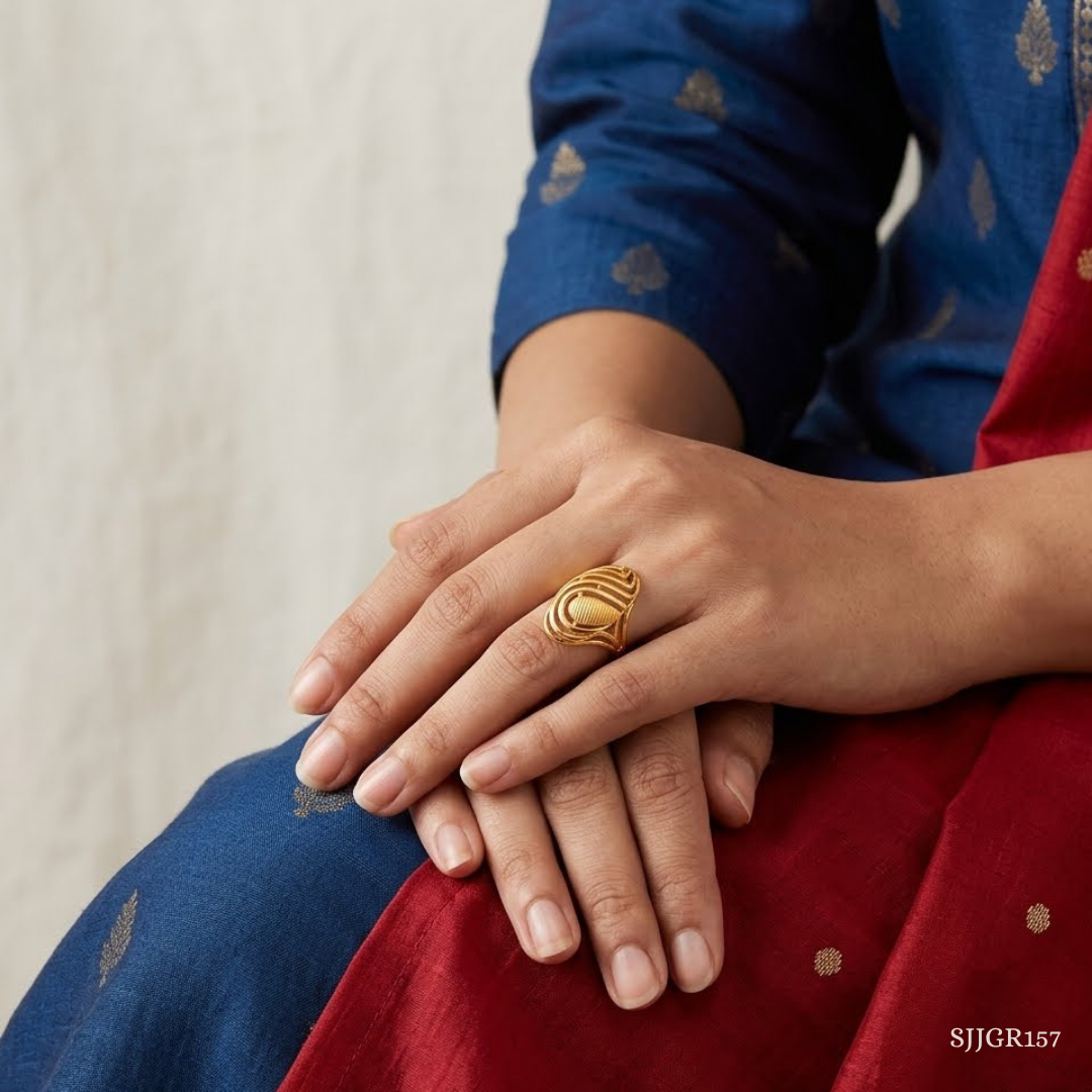 SJJGR157 | Rippled Glow Elegant Gold Ring with Modern Textured Finish